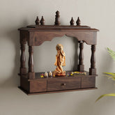 Archana Solid Sheesham Wood Temple for Home (Wall Mount, Walnut Finish)